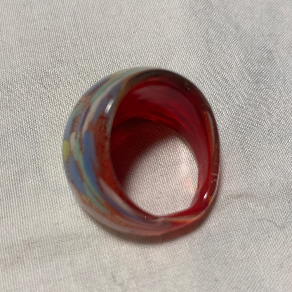 Red Murano-Style Multi-Color Glass Dome Ring - Picture 4 of 4